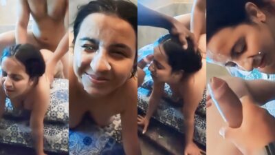 Horny GF Threesome Fuck Getting Cum Shower Full Video